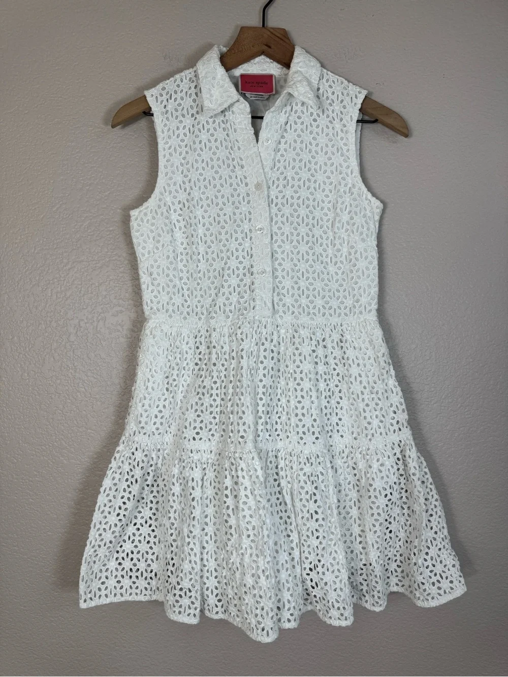 Kate Spade New York Eyelet Shirt Dress White Cotton XS $349 Lace Mini Preppy